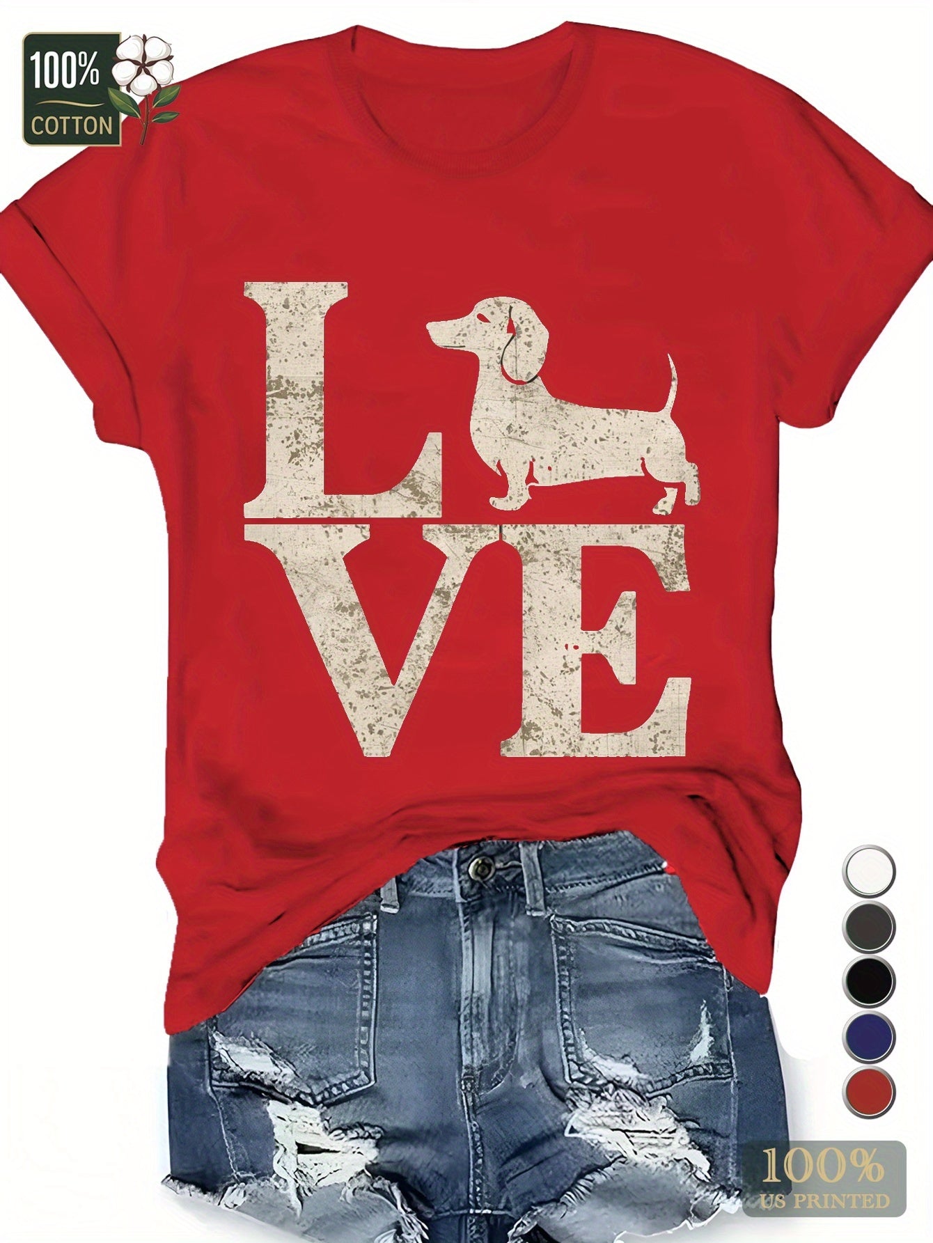 Stylish "LOVE" Dachshund Silhouette Women's T-Shirt – Pure Cotton Comfort Fit