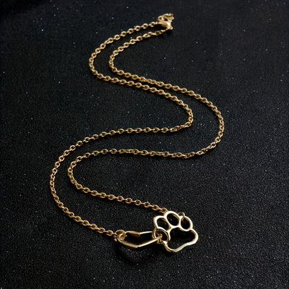 Simple Dog Footprint Heart Pendant Necklace – Adorable Jewelry for Dog Lovers