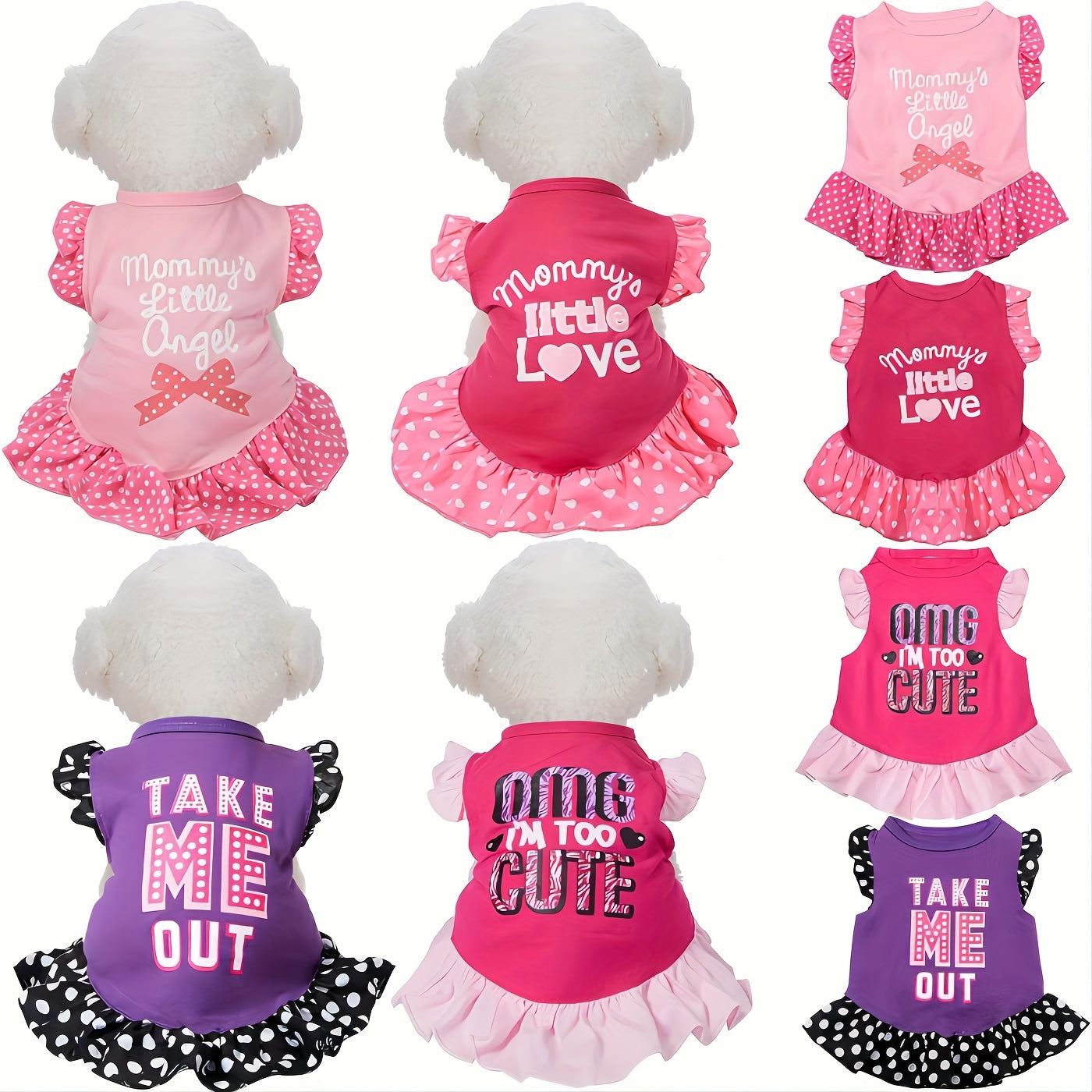 4pcs Cute Printed Dog Dress Set with Ruffles - Pet Princess Skirts for Small to Medium Breeds