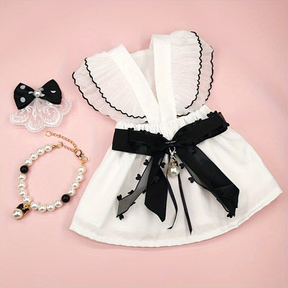 Elegant Cat & Dog Skirt Dress with Wedding Veil and Bow Tie Necklace - Perfect Costume for Mini, Toy, Small, and Medium Breeds