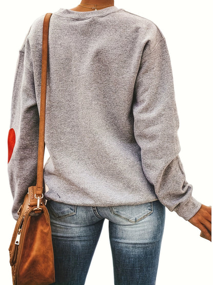 Plus Size Women's Cozy Paw & Heart Print Casual Sweatshirt – Perfect for Autumn & Winter