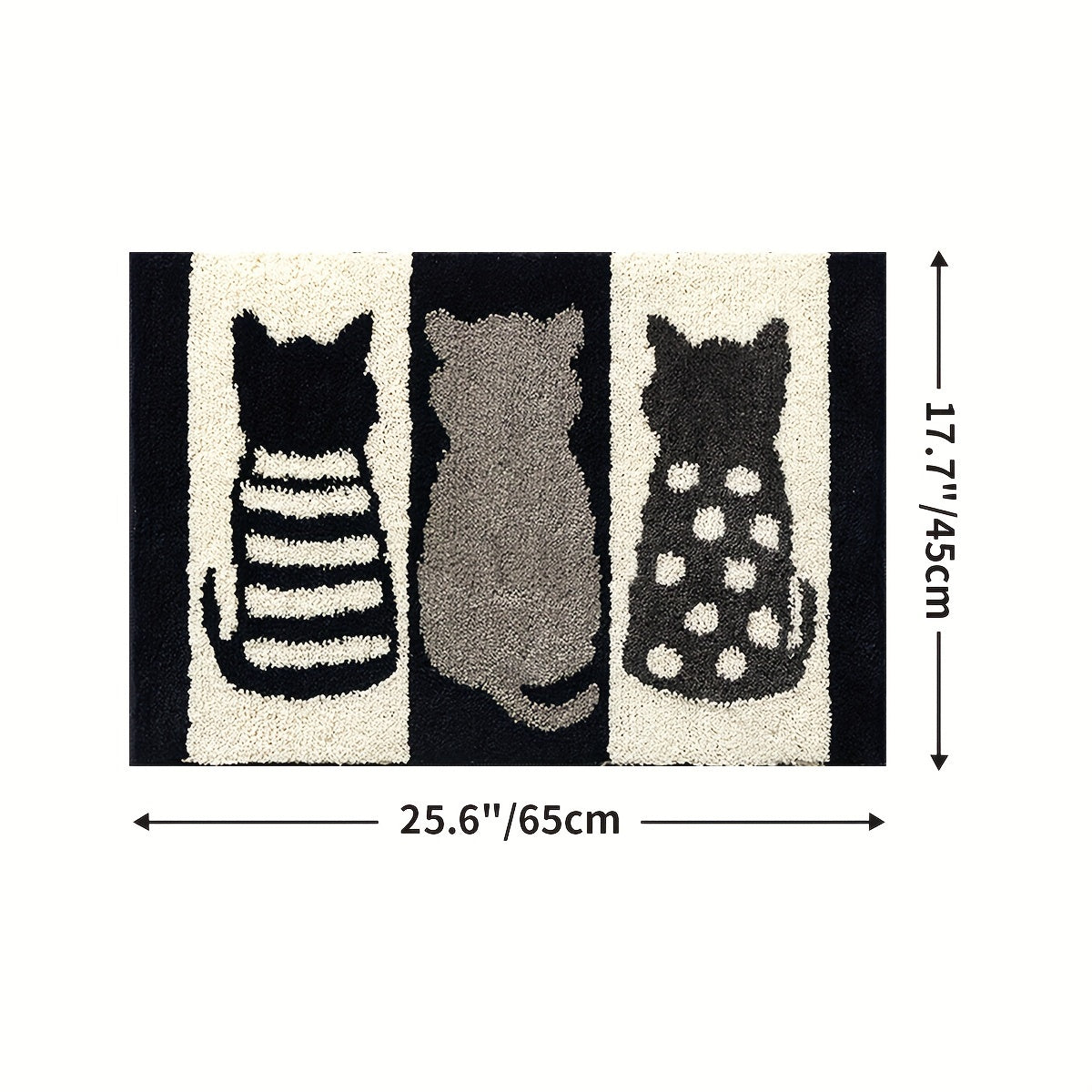 Ultra-Soft Flocked Bath Mat – Non-Slip, Absorbent, Machine Washable with Black & White Cat Design