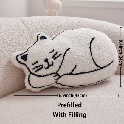 Charming Cat-Shaped Embroidered Throw Pillow with Insert - Soft Polyester, Easy Care