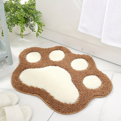 Ultra-Soft Flocked Bath Mat – Non-Slip, Absorbent & Machine Washable with Cute Paw Print Design for Bathroom Decor