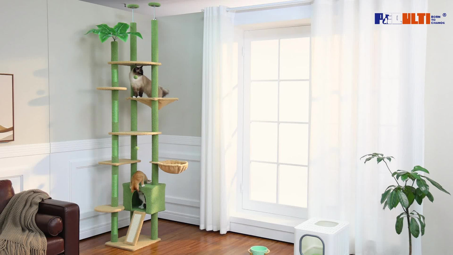 Tall Cat Tree – Adjustable Floor-to-Ceiling Cat Climbing Tower for Active Cats