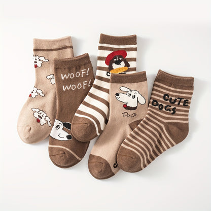 Kid's Soft & Skin-Friendly Color Block Paw Pattern Socks – 3 Pairs for Autumn & Winter