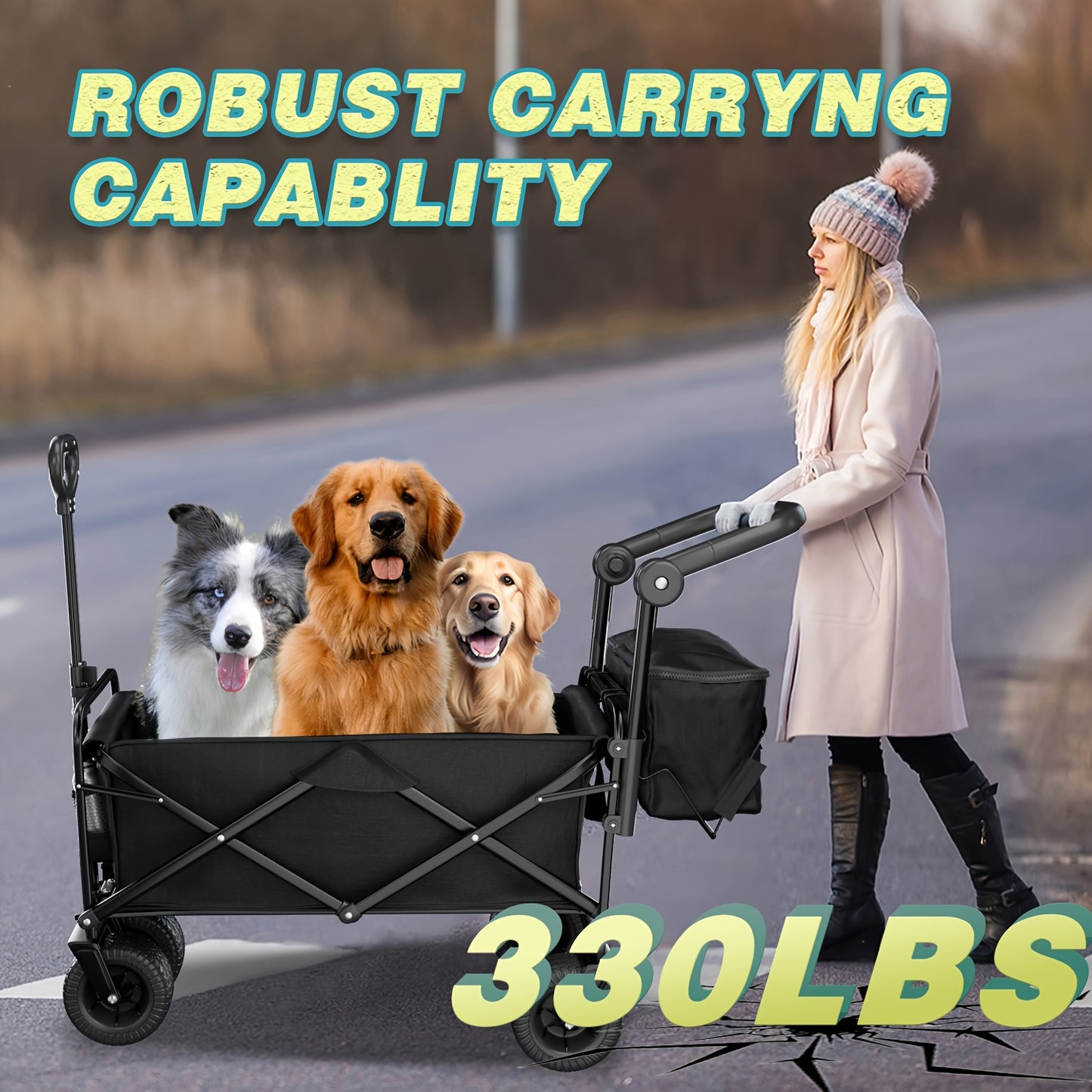 Foldable Collapsible Portable Wagon Cart – 330LBS Capacity for Pets & Outdoor Adventures