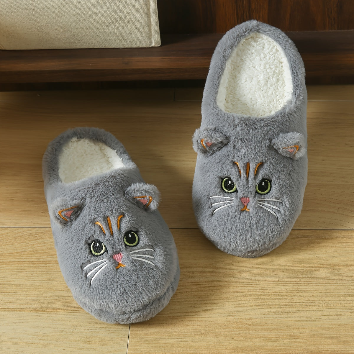 Cozy Cartoon Cat Ears Plush Slippers for Women – Soft, Lightweight Indoor Shoes with Non-Slip Sole