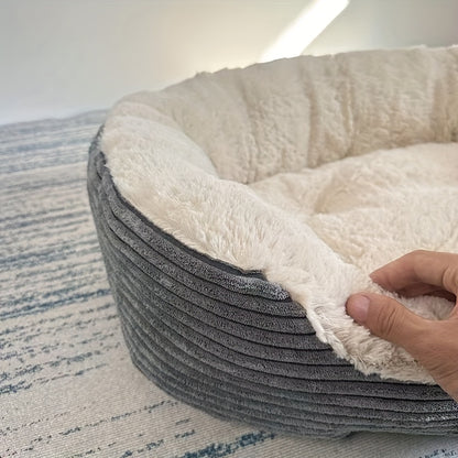 Cozy Oval Corduroy Dog Bed – Plush Comfort for Your Furry Companion