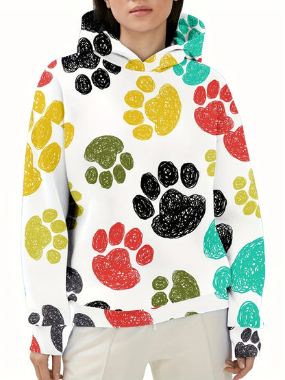 Women's Cute Dog Paw Print Hooded Sweatshirt - Colorful & Comfortable Sportswear