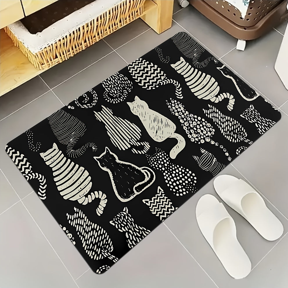 Charming Cat Silhouette Bath Mat – Fade-Resistant, Non-Slip Polyester Rug for Bathroom Decor