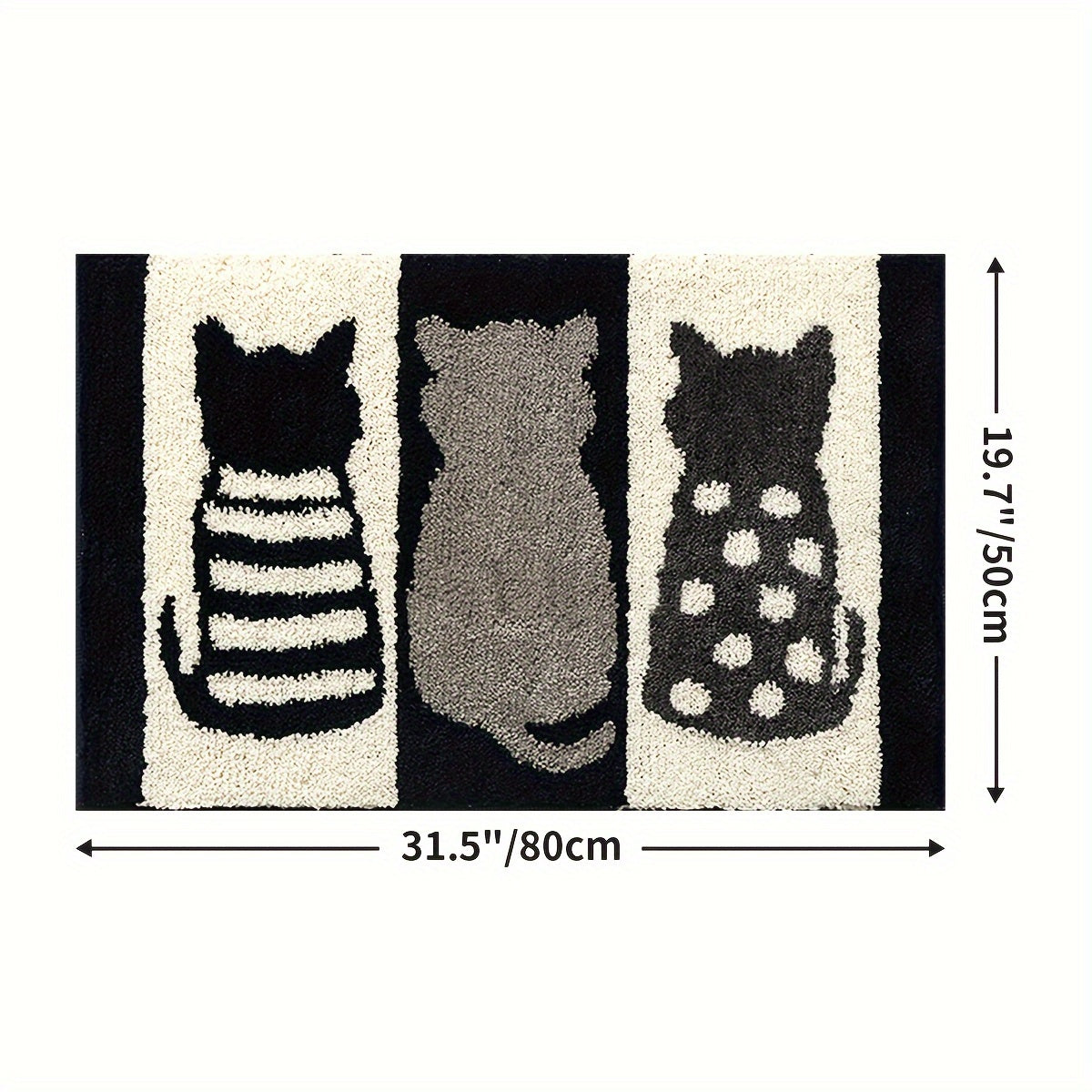 Ultra-Soft Flocked Bath Mat – Non-Slip, Absorbent, Machine Washable with Black & White Cat Design