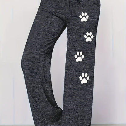 Plus Size Women's Athletic Jogger Pants with Cartoon Paw Print – Stylish & Comfortable for All Seasons