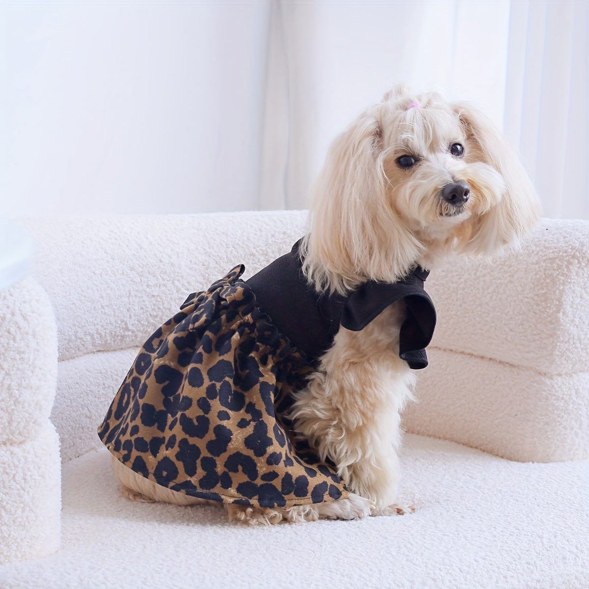 Cat and Dog Leopard Print Bow Dress with Flying Sleeves