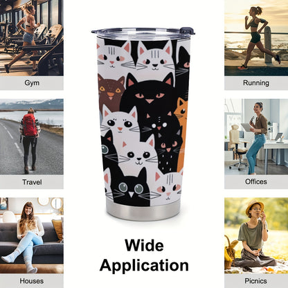 20oz Cute Cat Print Stainless Steel Travel Mug – Stylish, Durable, and Insulated