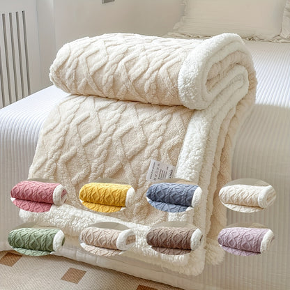 Double-Sided Fleece Bed Blanket - Thickened Geometric-Patterned Sofa Blanket for All Seasons