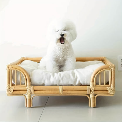 Summer Cool Rattan Woven Pet Bed – Bohemian Comfort for Small Dogs