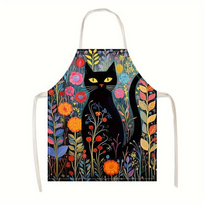 Colorful Cartoon Cat Linen Apron – Creative Style for Cooking and Parties