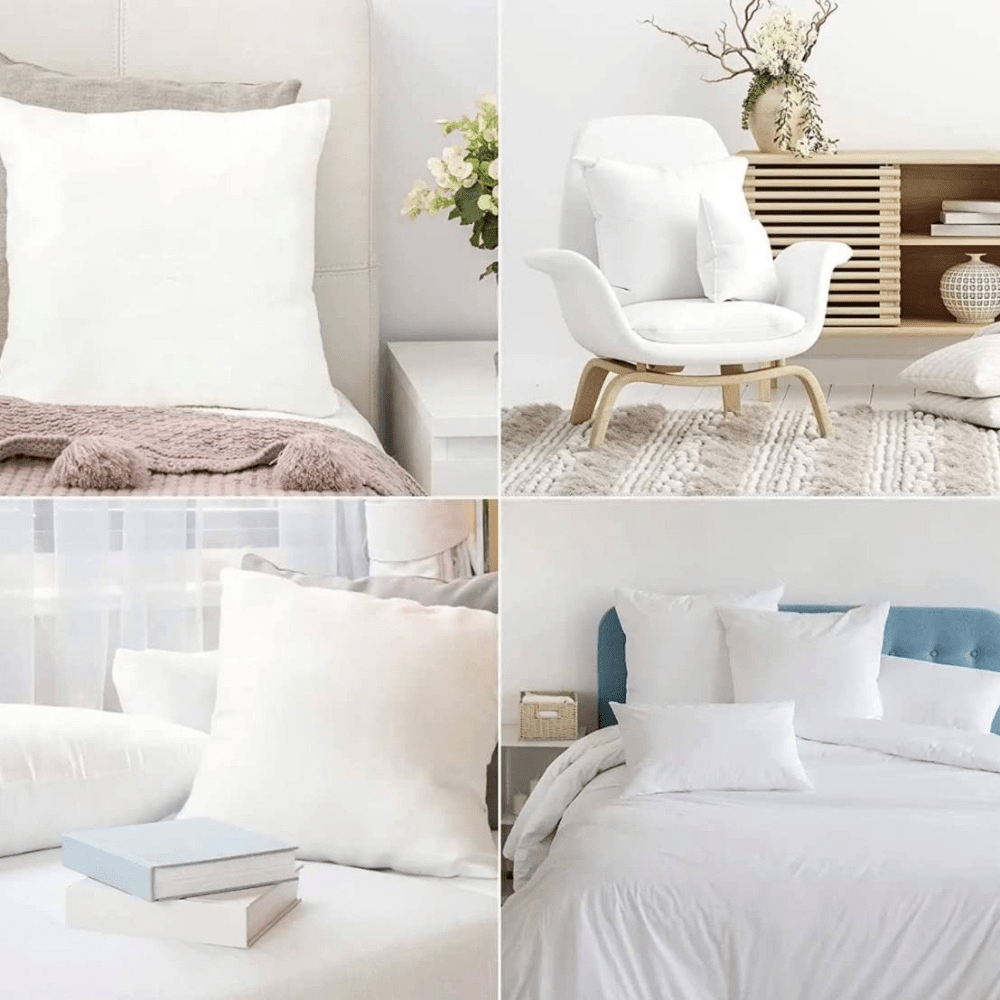 2pcs Hypoallergenic Square Pillow Inserts for Decorative Cushion Bed, Couch, Sofa & Car - White