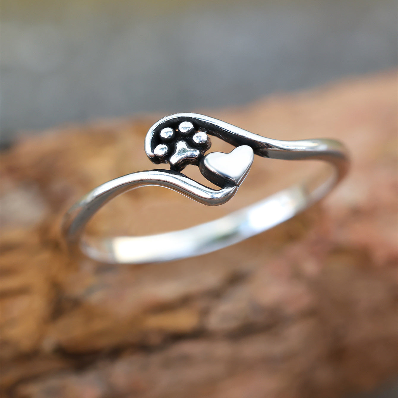 925 Sterling Silver Promise Ring – Cute Paw & Heart Design