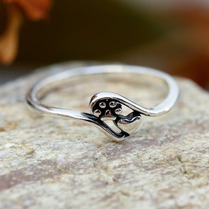 925 Sterling Silver Promise Ring – Cute Paw & Heart Design