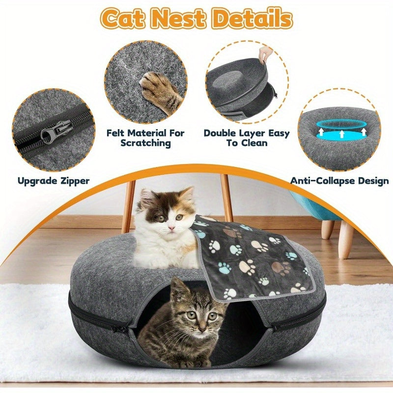 1PC Cat Tunnel Bed – Detachable Felt Tunnel and Cave for Indoor Cats