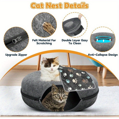 1PC Cat Tunnel Bed – Detachable Felt Tunnel and Cave for Indoor Cats