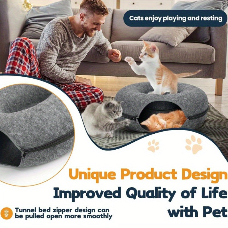 1PC Cat Tunnel Bed – Detachable Felt Tunnel and Cave for Indoor Cats