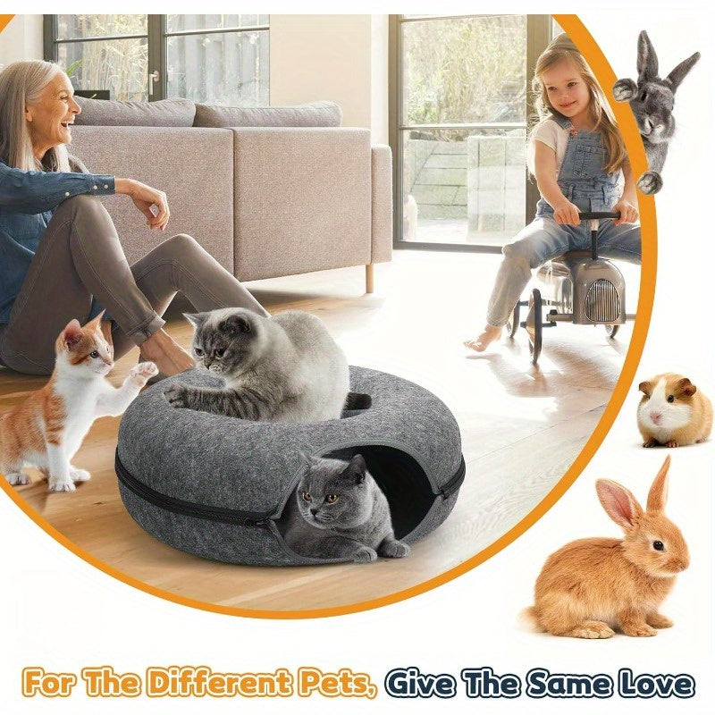 1PC Cat Tunnel Bed – Detachable Felt Tunnel and Cave for Indoor Cats