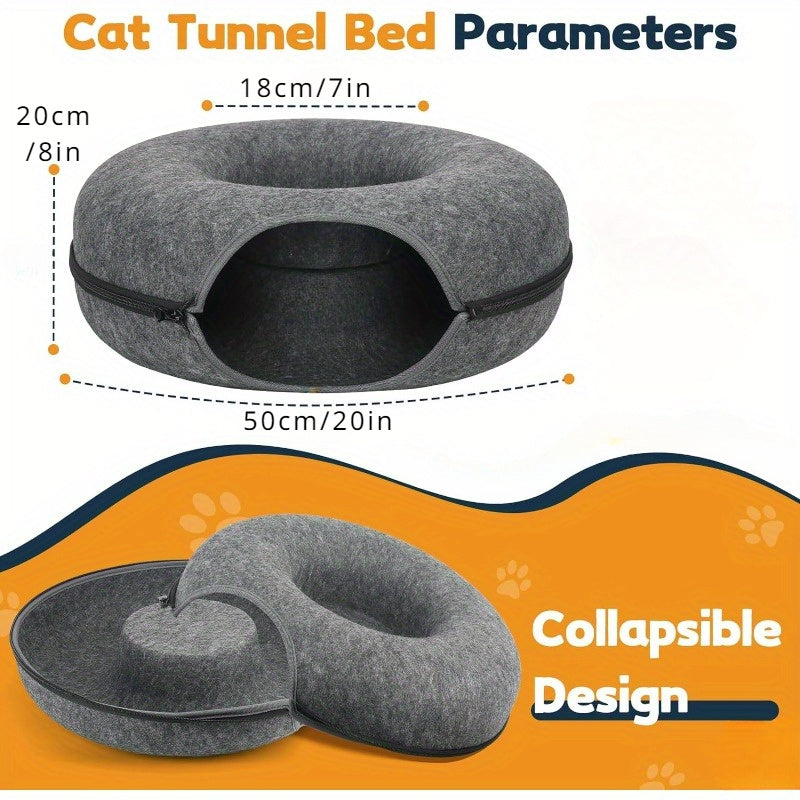 1PC Cat Tunnel Bed – Detachable Felt Tunnel and Cave for Indoor Cats