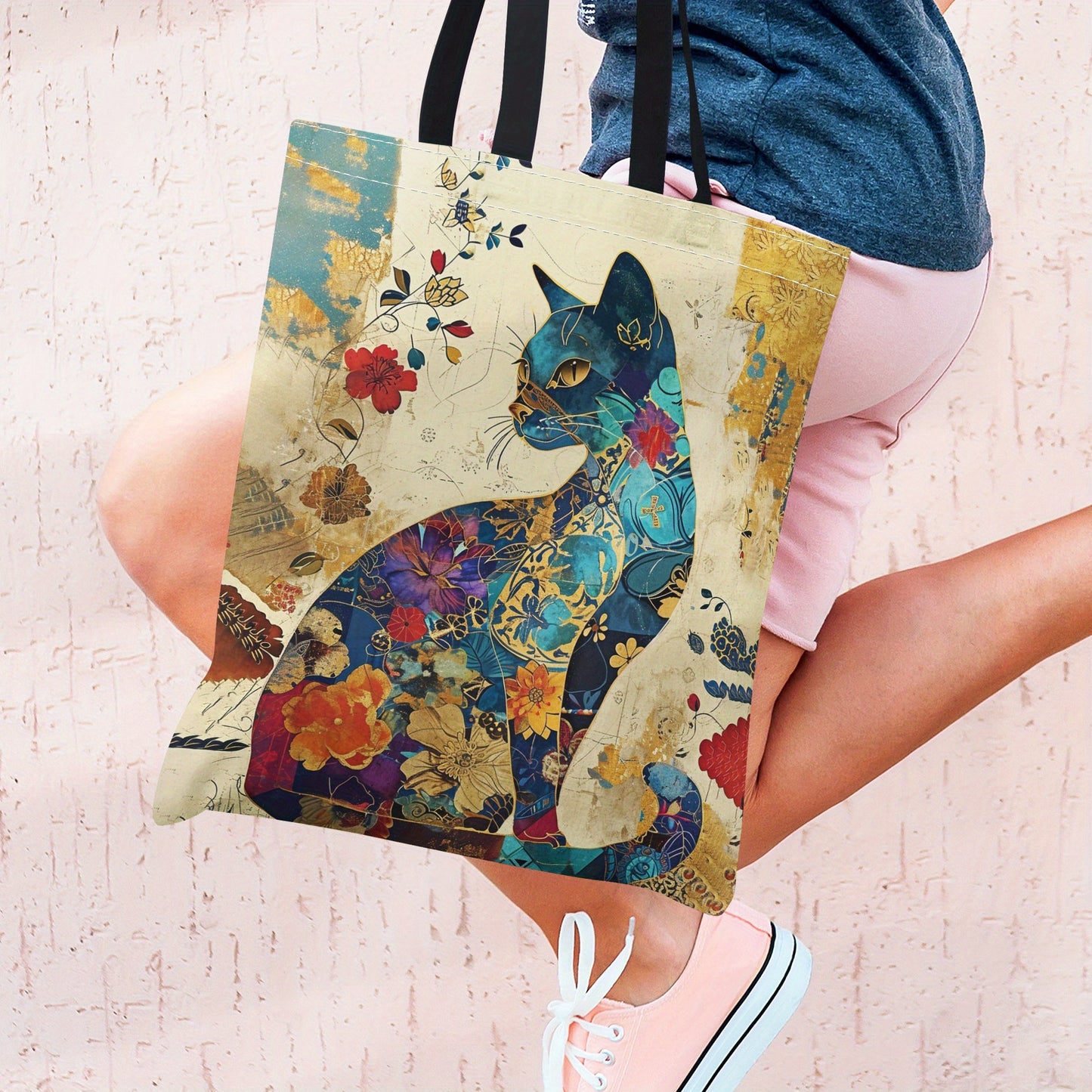 Floral Cat Pattern Tote Bag