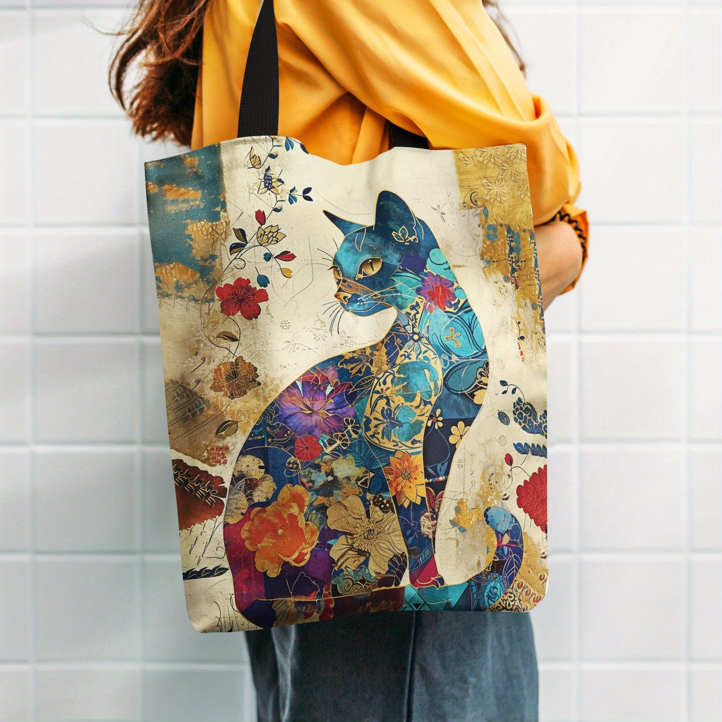 Floral Cat Pattern Tote Bag