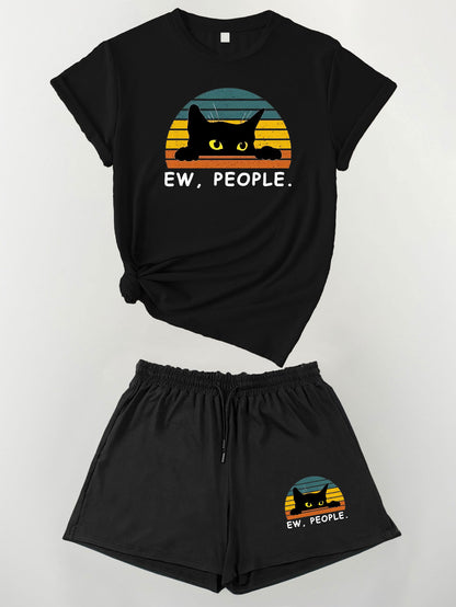 Pet themed pajamas | Women's Black Cat & Slogan Pajama set