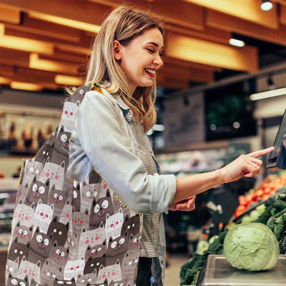 Reusable Polyester Grocery Bags - Cute Cat & Dog Design (2pcs)