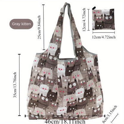 Reusable Polyester Grocery Bags - Cute Cat & Dog Design (2pcs)