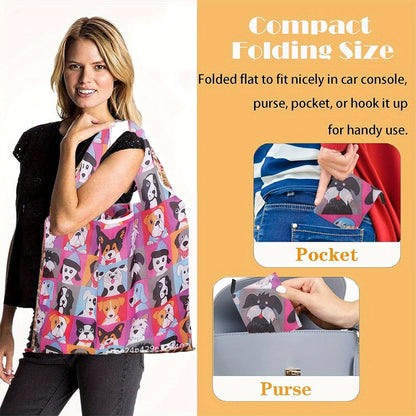 Reusable Polyester Grocery Bags - Cute Cat & Dog Design (2pcs)