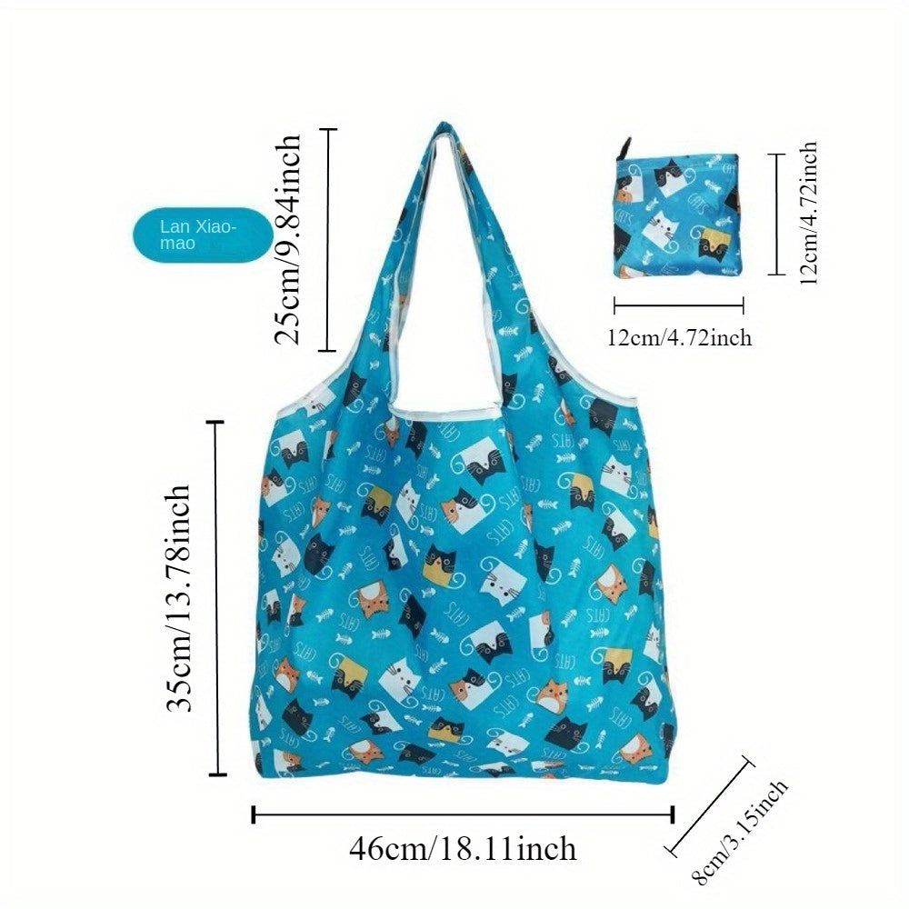 2-Pack Reusable Grocery Tote Bags with Cute Cat Design