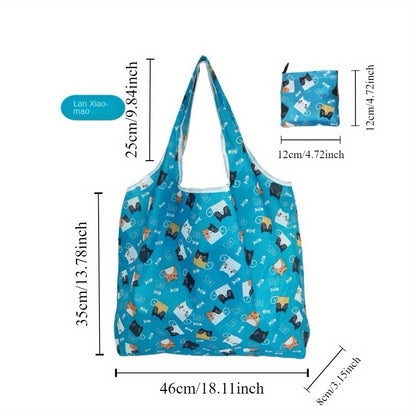 2-Pack Reusable Grocery Tote Bags with Cute Cat Design