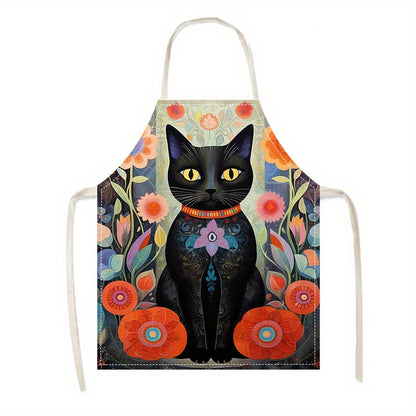 Colorful Cartoon Cat Linen Apron – Creative Style for Cooking and Parties