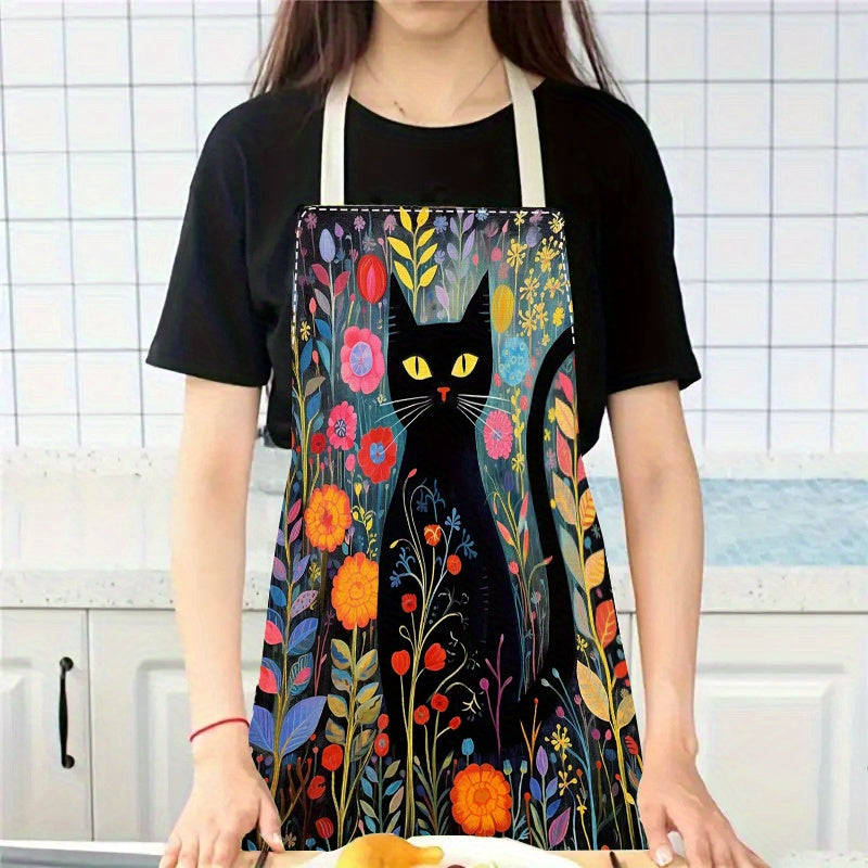 Colorful Cartoon Cat Linen Apron – Creative Style for Cooking and Parties