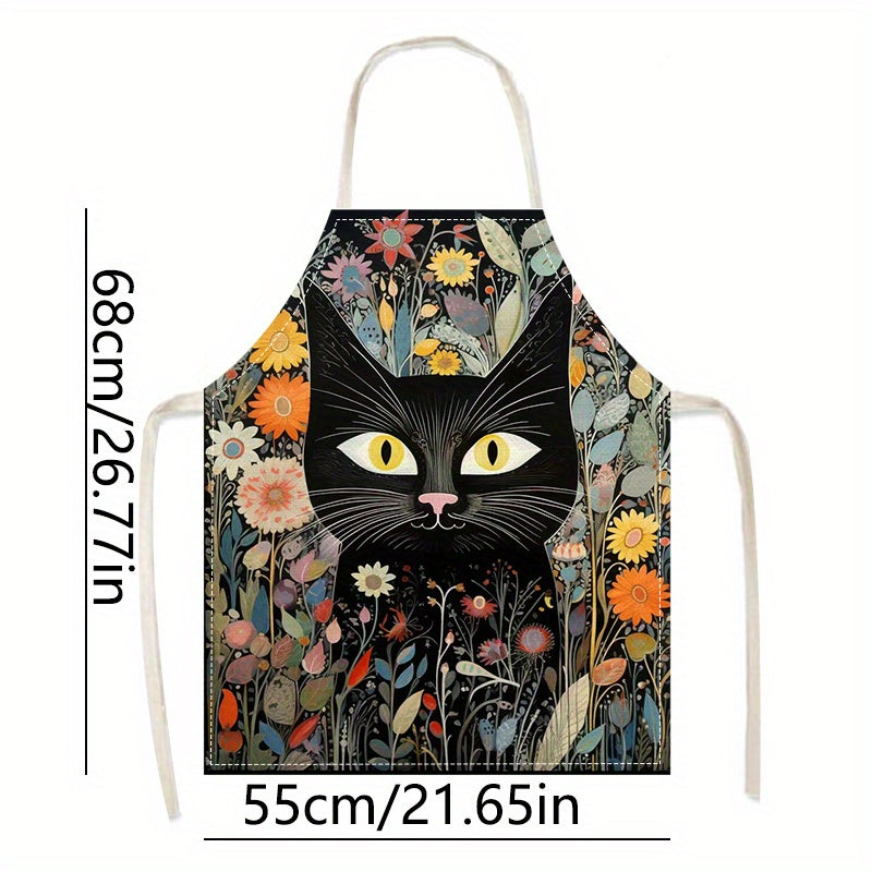 Colorful Cartoon Cat Linen Apron – Creative Style for Cooking and Parties