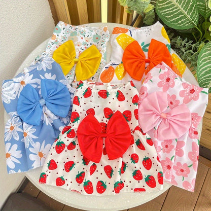 5-Pack Pet Dresses for Dogs & Cats - Assorted Floral & Strawberry Patterns