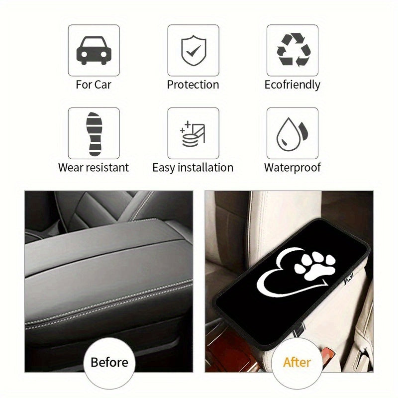 Polyester Fiber Car Armrest Cushion – White Dog Paw Heart Print