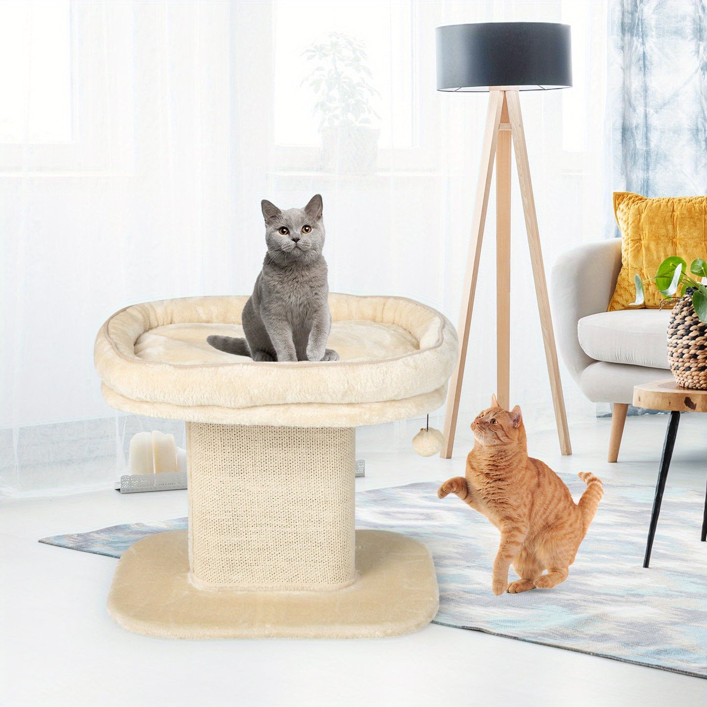 LIFEZEAL Modern Cat Tree Tower – Stylish Beige Cat Activity Tower with Plush Perch