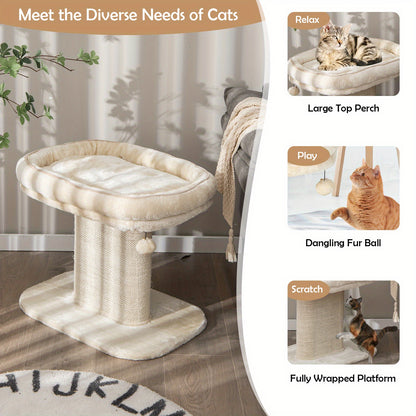 LIFEZEAL Modern Cat Tree Tower – Stylish Beige Cat Activity Tower with Plush Perch