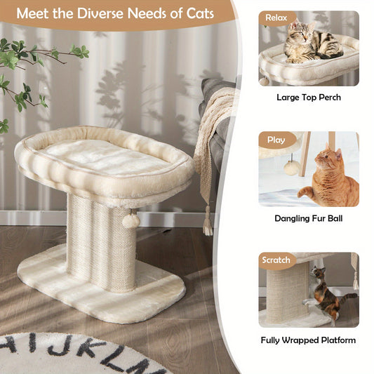 LIFEZEAL Modern Cat Tree Tower – Stylish Beige Cat Activity Tower with Plush Perch