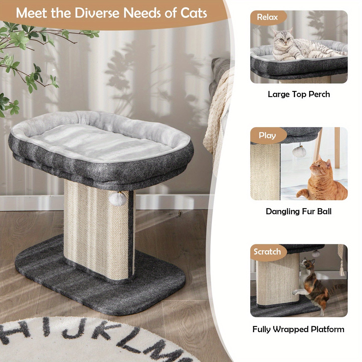 LIFEZEAL Modern Cat Tree Tower – Stylish Cat Activity Tower with Plush Perch