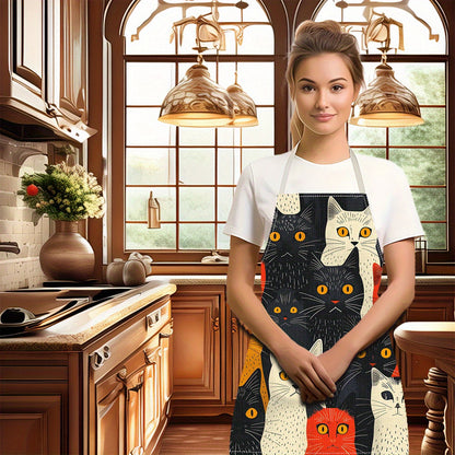 1pc Unique Cat Print Linen Apron – Stylish & Durable for Everyday Use