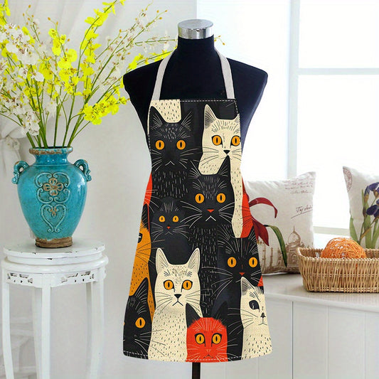 1pc Unique Cat Print Linen Apron – Stylish & Durable for Everyday Use