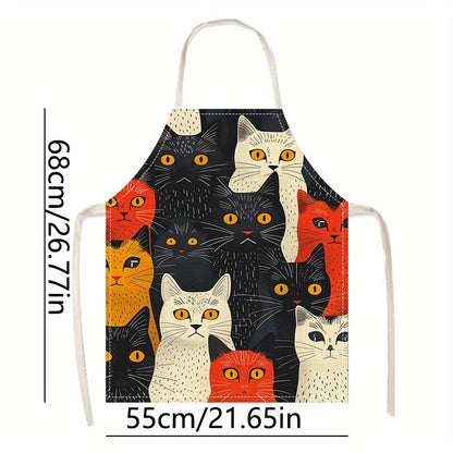 1pc Unique Cat Print Linen Apron – Stylish & Durable for Everyday Use